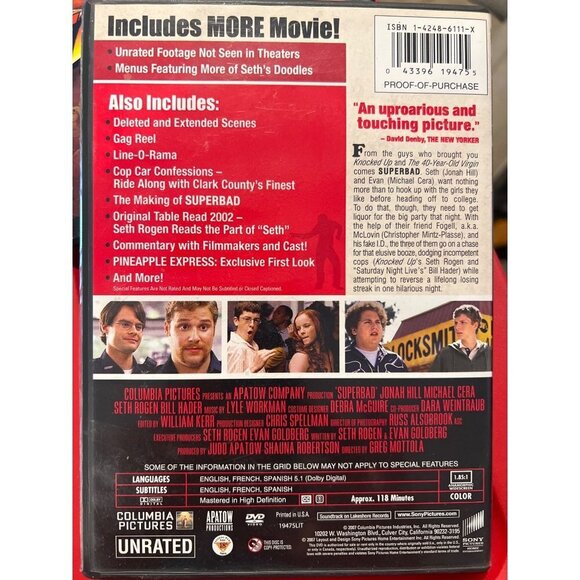 Superbad Untated Extended Edition Used DVD - Picture 2 of 3
